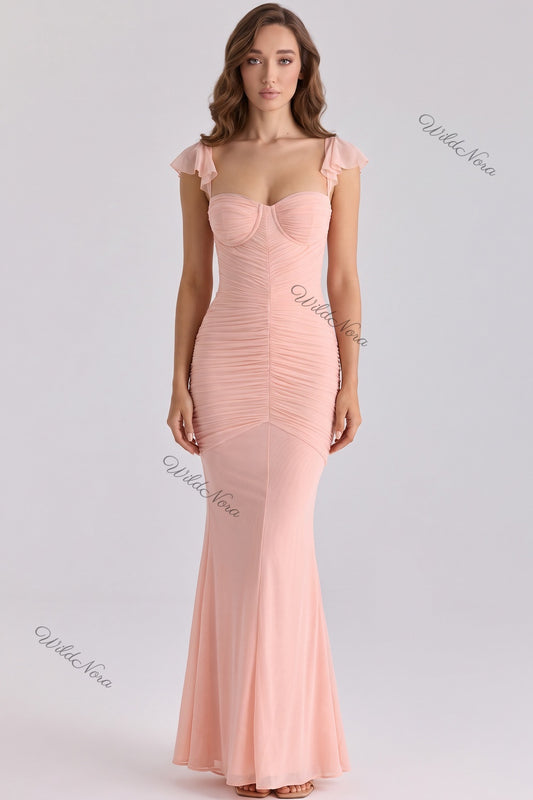 Blush Pink Mesh Mermaid Gown blush pink mesh gown - product view 1