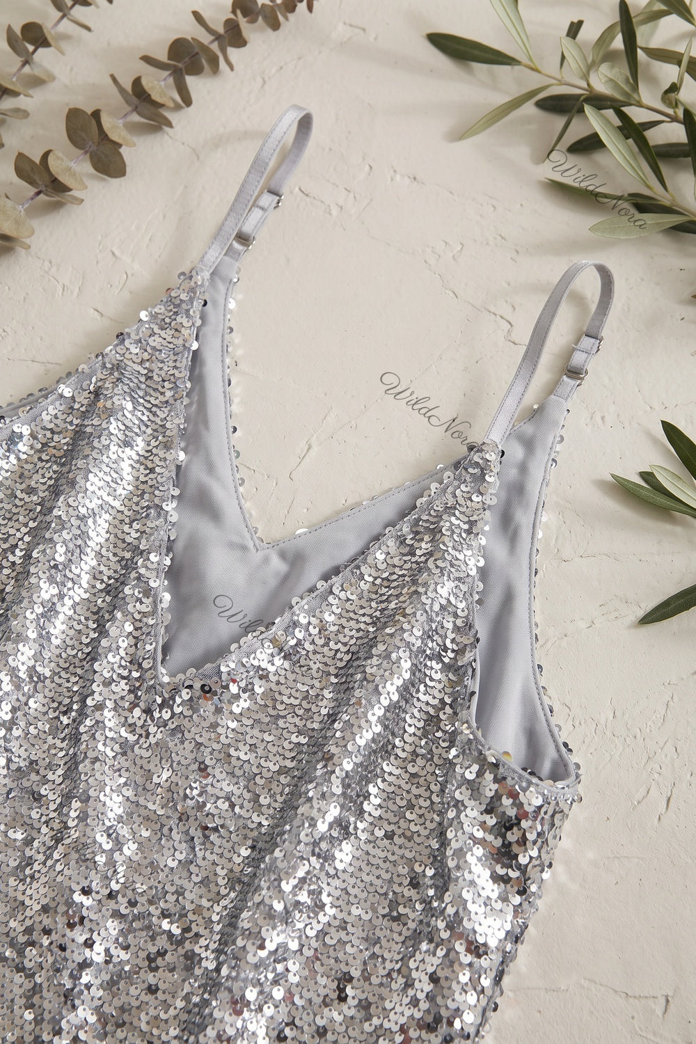 Silver Sequined Mesh Camisole Crop Top silver sequined mesh crop top - product view 7