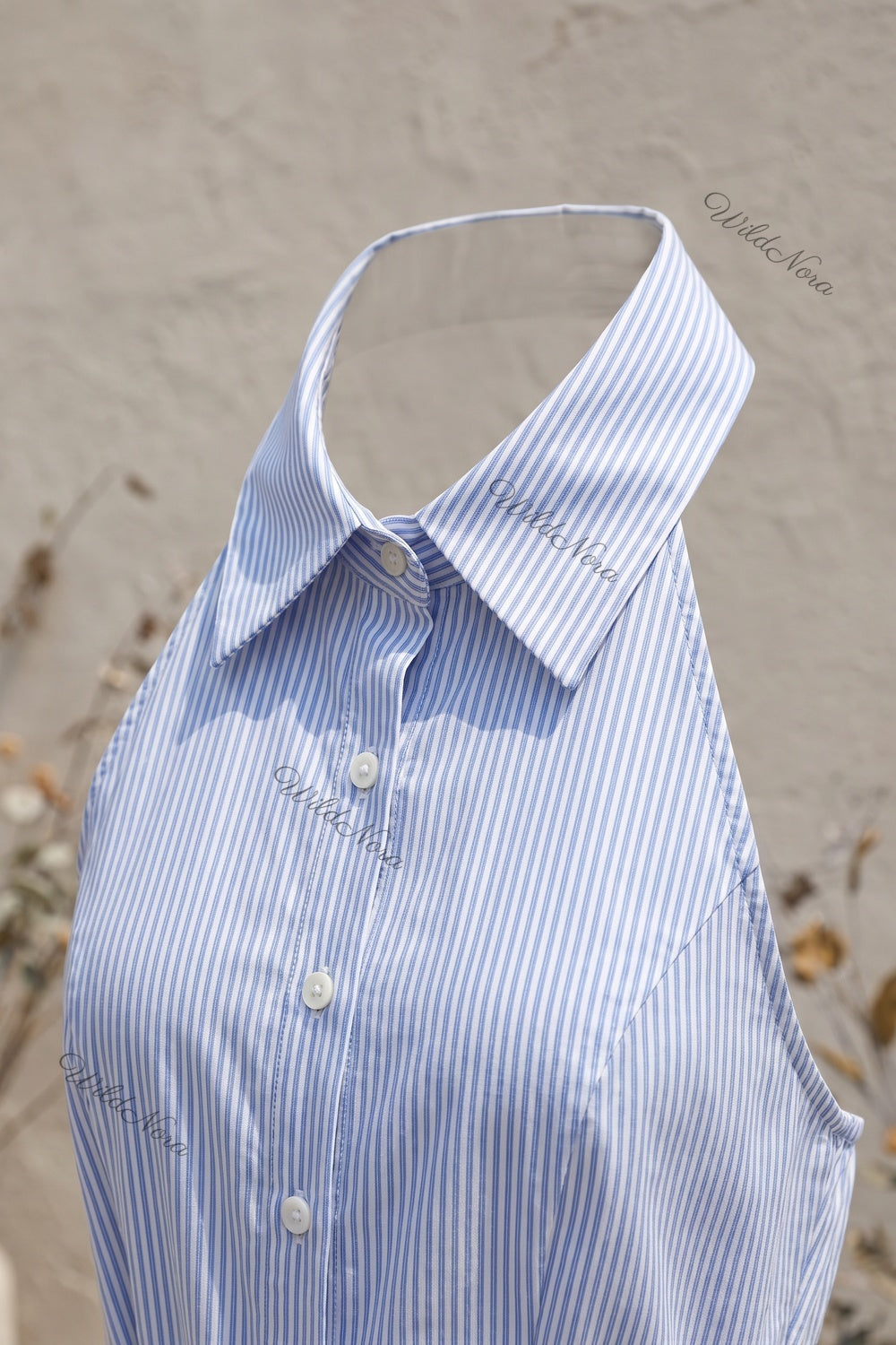 Light Blue Pinstripe Halter Midi Dress light blue cotton-blend poplin dress - product view 7