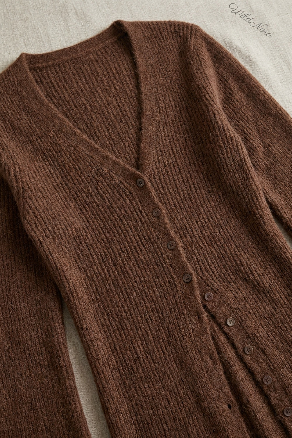 Chocolate Brown Ribbed Knit Longline Cardigan with Bell Sleeves chocolate brown ribbed knit longline cardigan - product view 7
