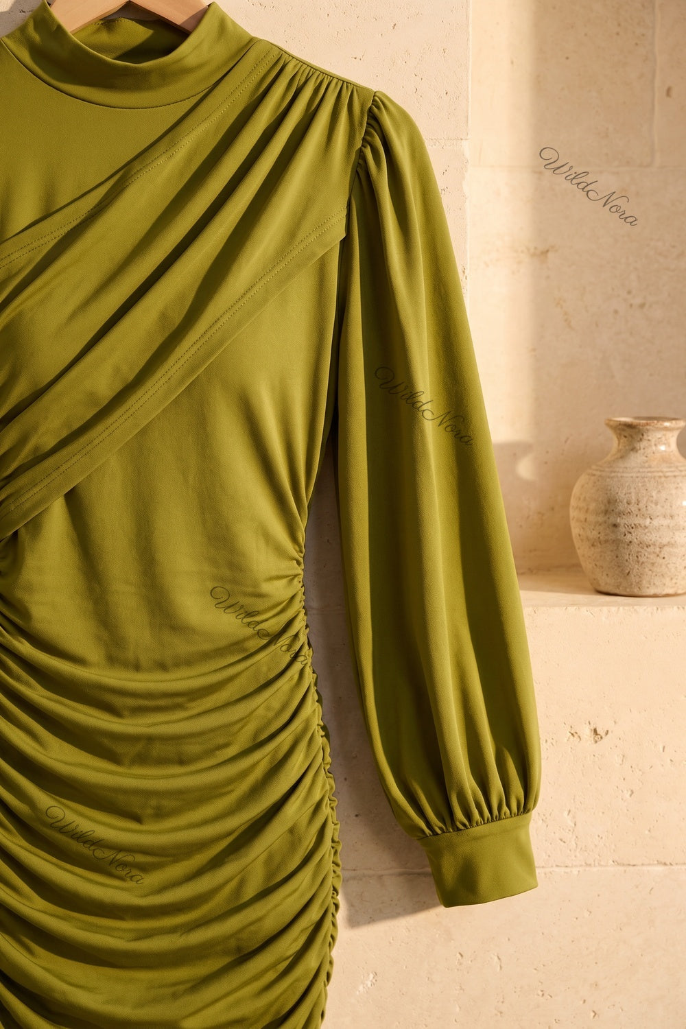 Olive Green Stretch Jersey Bodycon Dress olive-green stretch-jersey dress - product view 7