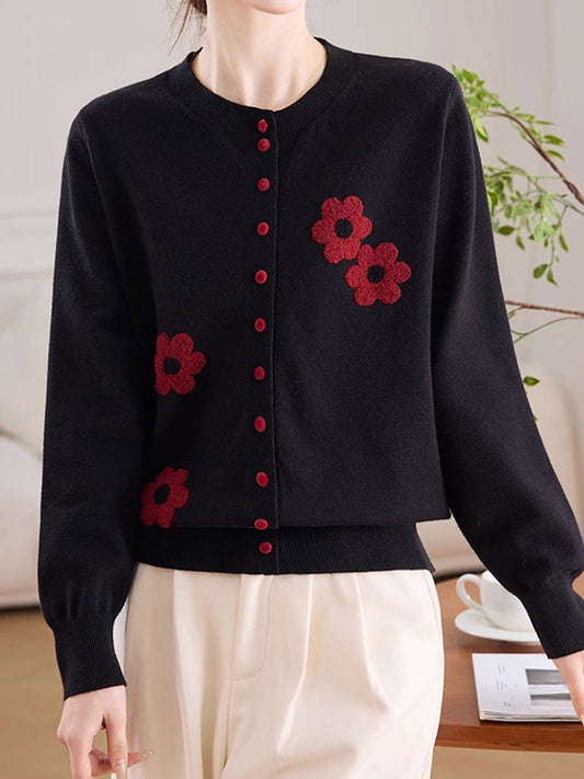 Destiny Daily Crew Neck Embroidered Knitted Cardigan
