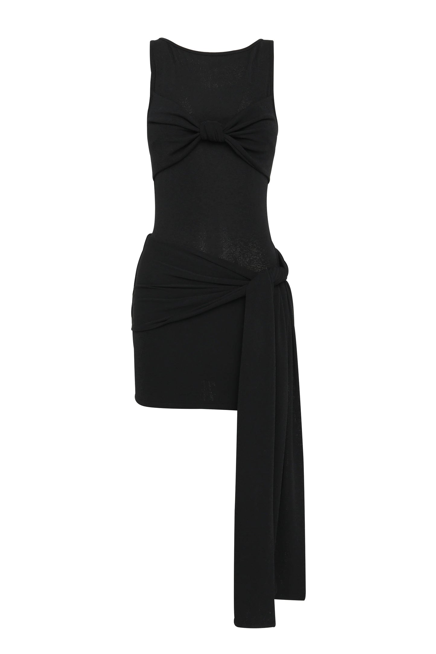 black Sleeveless with twisted draped ribbons mini dress