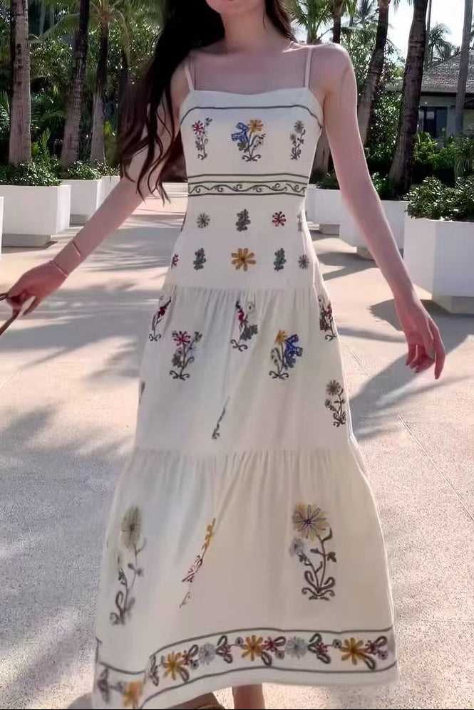 kelly Bohemian floral prints strap midi dress
