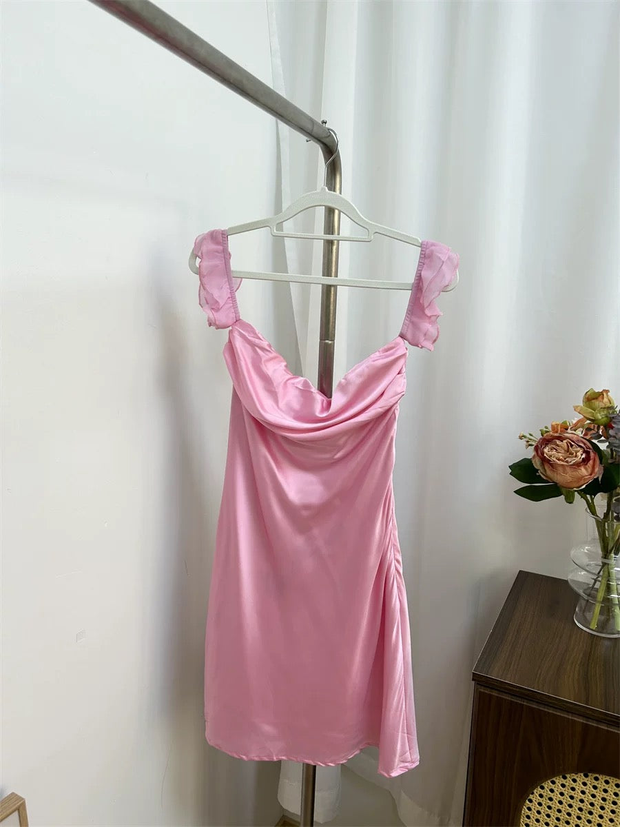 Silvia Pink Satin Mini Dress - Elegant Party Dress