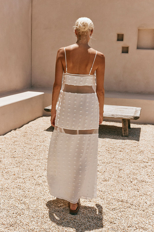 Floral cutout slip with layers maxi dress - white