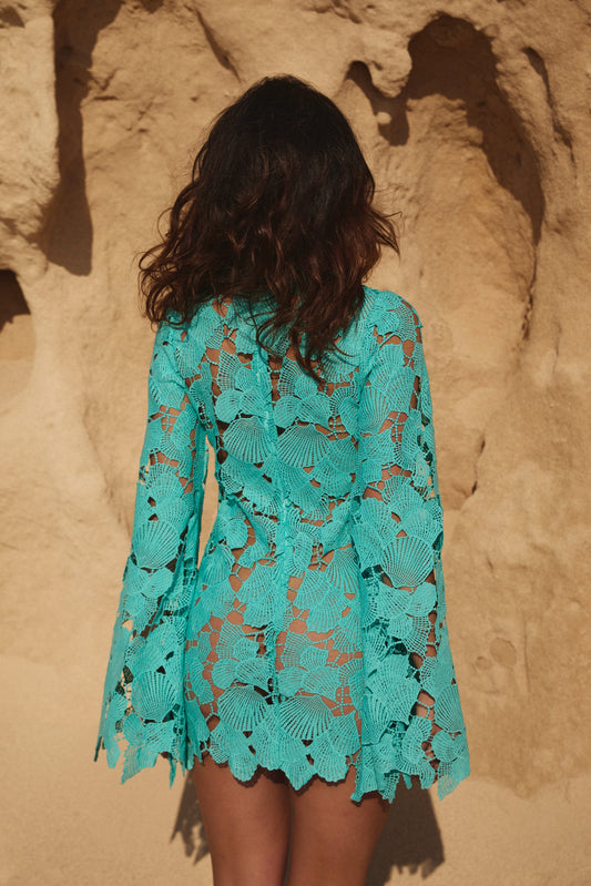 Turquoise Shell Embroidery Dress