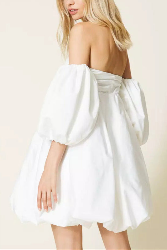 puff sleeve duchesse mini dress in white