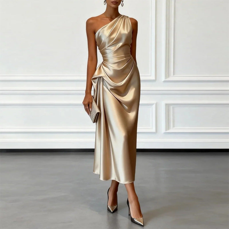 gold Off-the-Shoulder Evening Dress