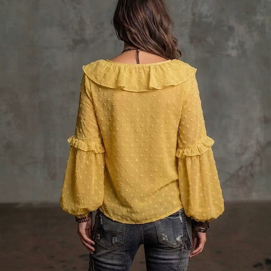 Polka dot print ruffle shirt - yellow