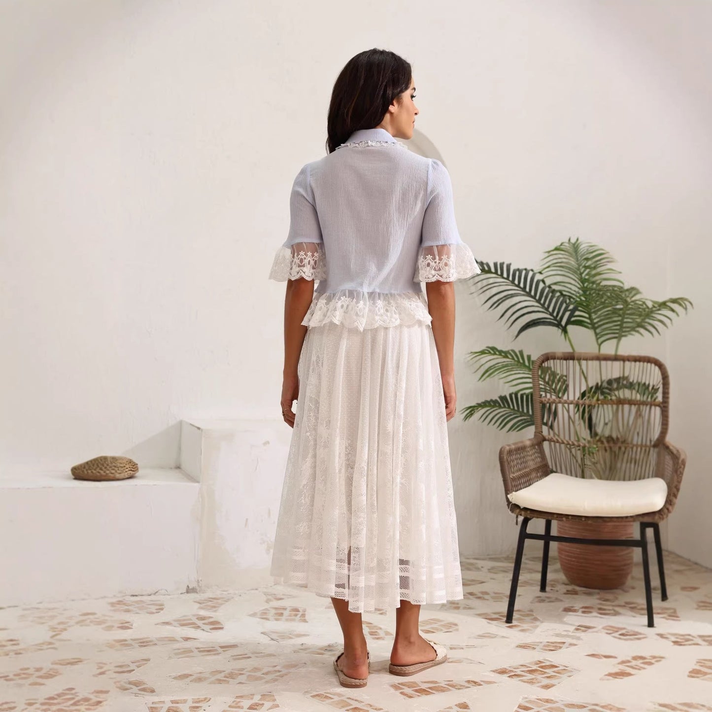 European and American cross-border foreign trade women's jacquard mesh A-line skirt French elegant commuting versatile breathable white skirt