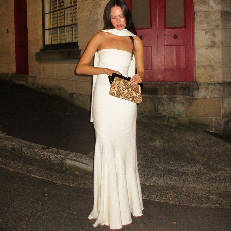 donna white Strapless long mermaid dress