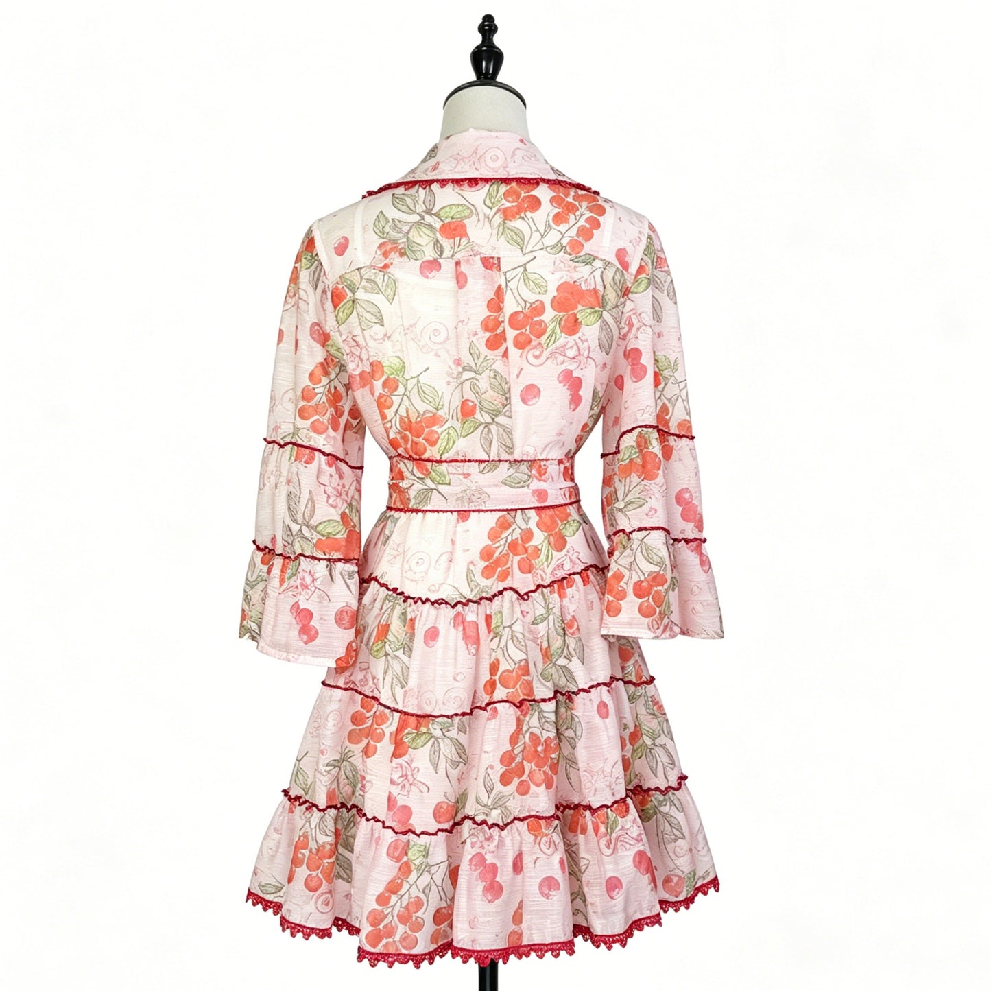 Botanical Print Lace Single Breasted Mini Dress - pink