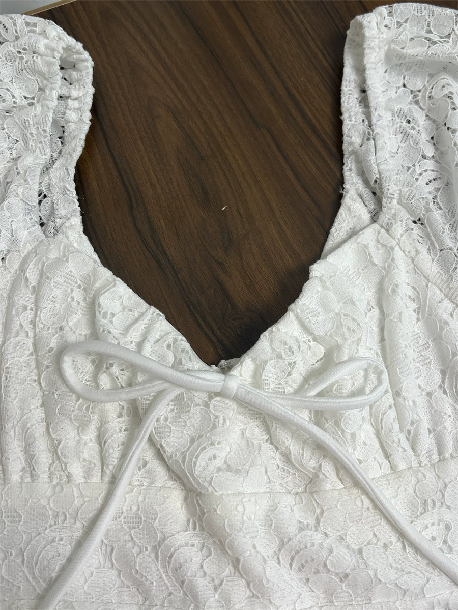 White Lace Mini Dress - Romantic Crochet Party Dress