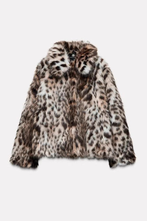 Leopard faux fur coat