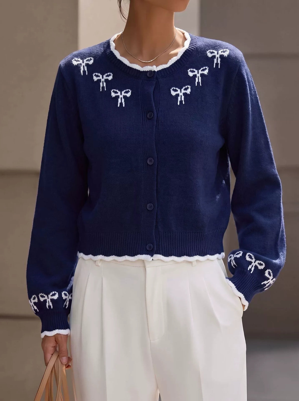 French-style Bow-detail Knit Cardigan