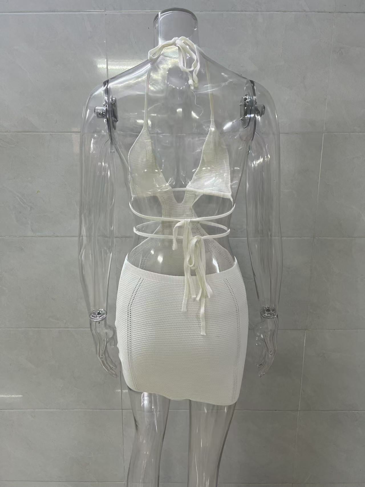 lace-up halterneck wrap chest cut-out suspender dress