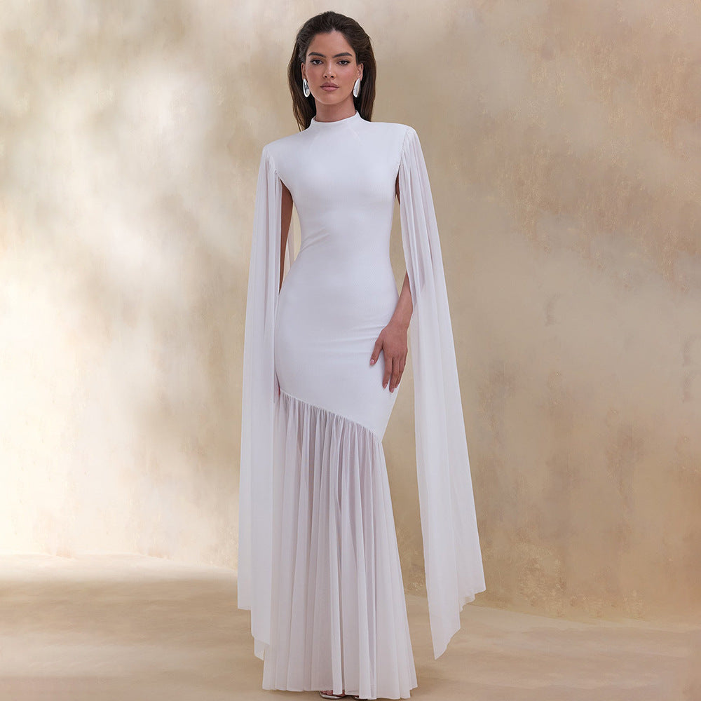 white mesh streamer maxi dress