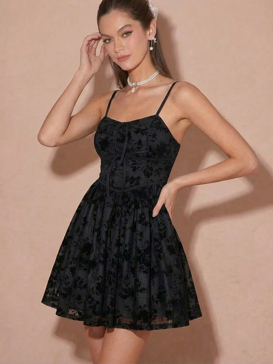black jacquard mini dress