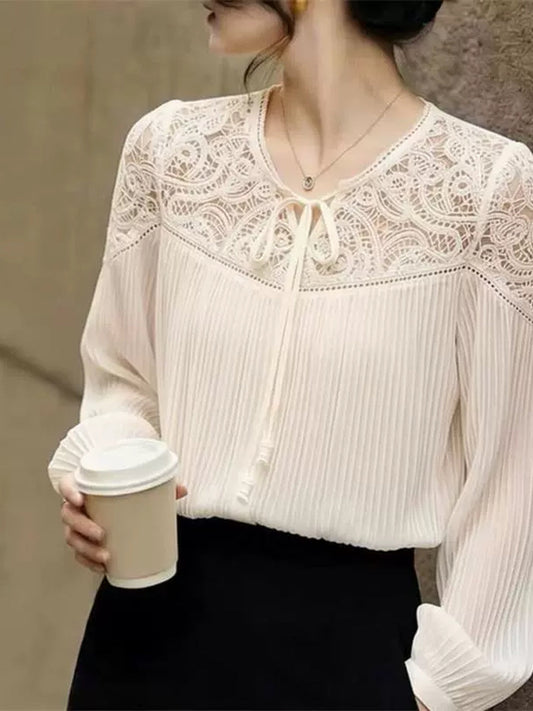 Lace-trimmed Long-sleeved Top