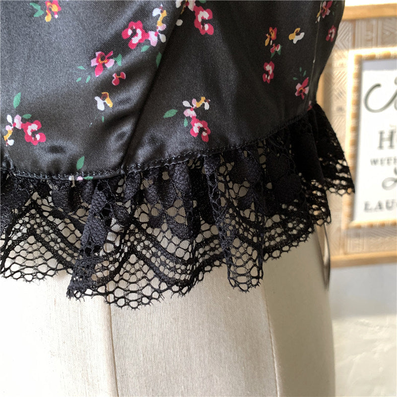 black floral lace panels suspenders