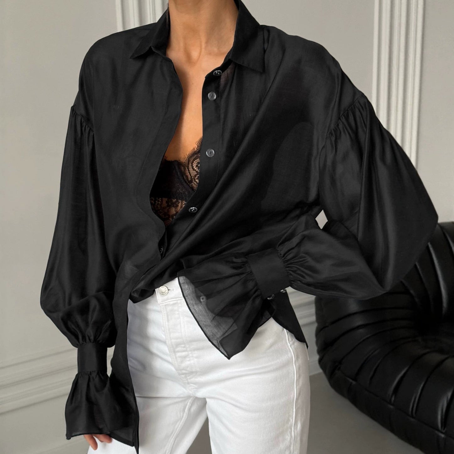 Tencel Thin Sheer Long-Sleeved Shirt