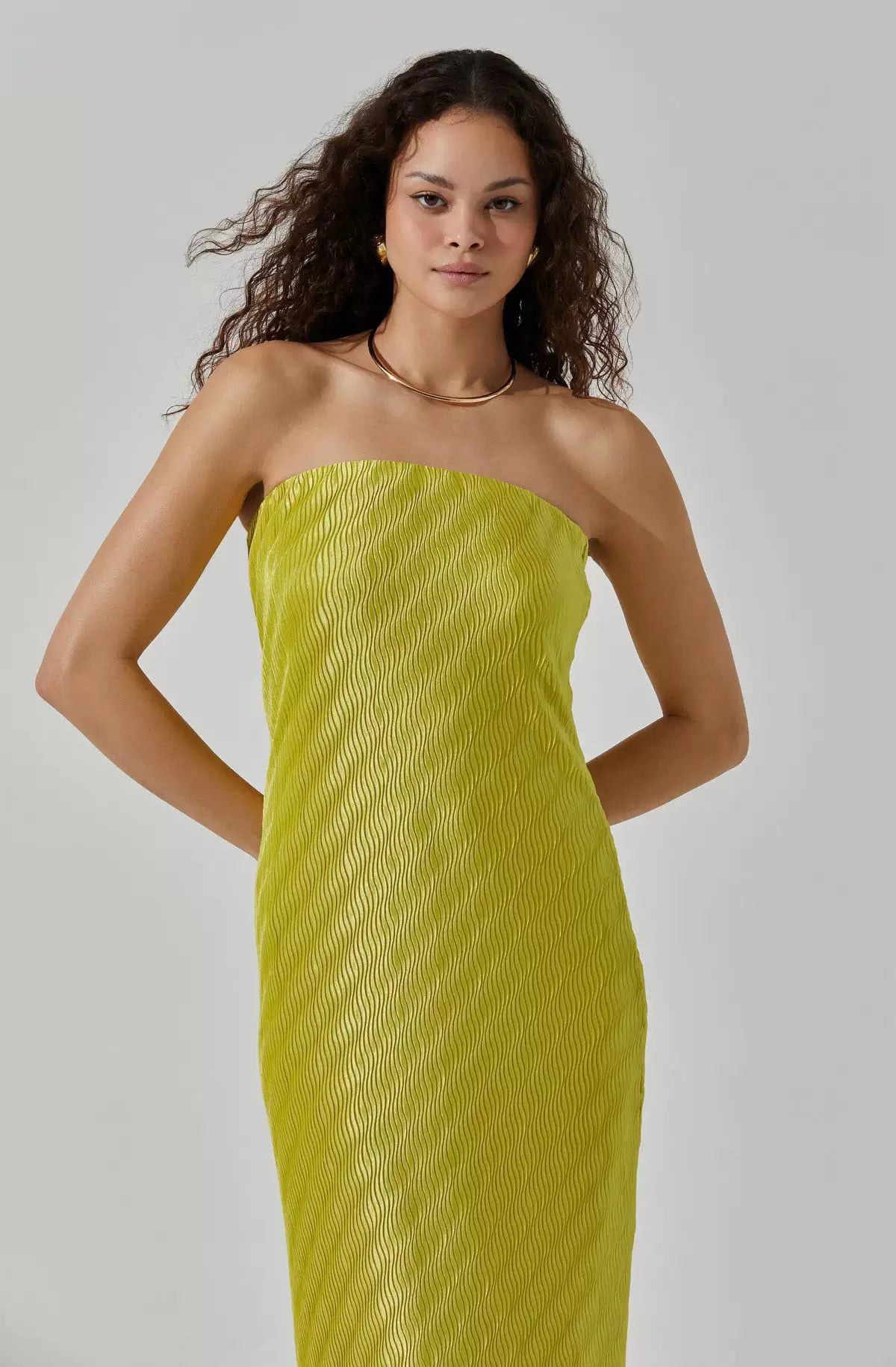 yellow glossy chest wrap dress