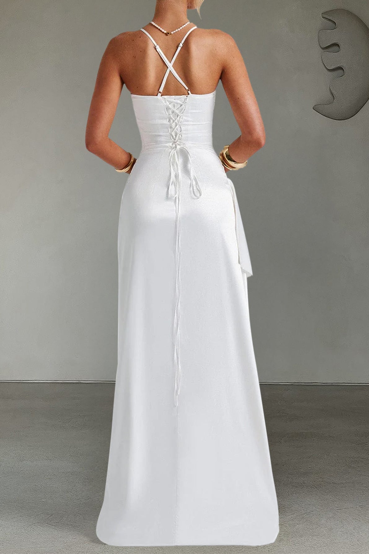 white suspender slits maxi dress