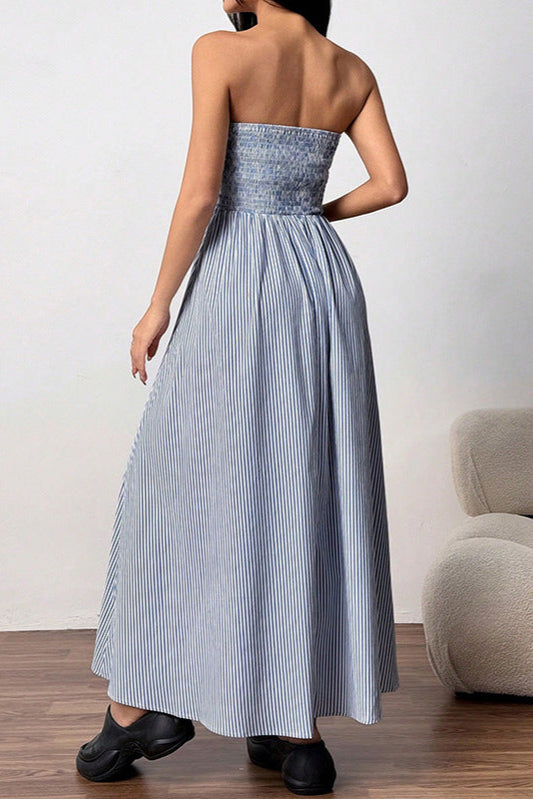 blue bandeau pocket long dress