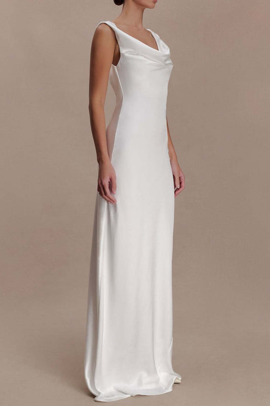 white satin swinging collar lace dress