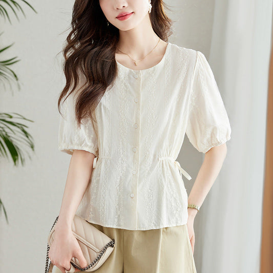 French-style short-sleeved shirt - apricot