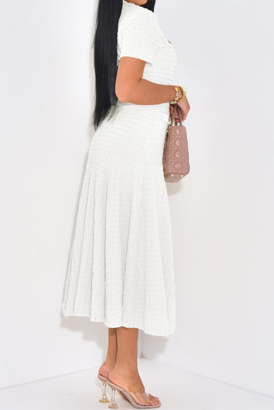 white buttons short sleeves maxi dress