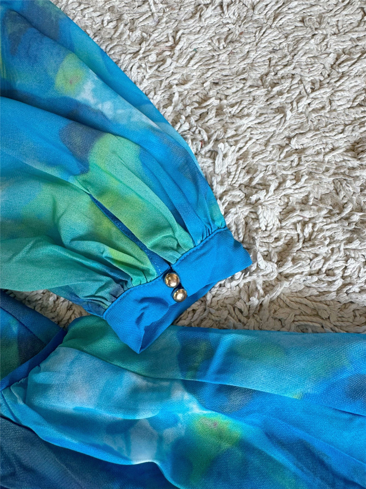 peacock blue graded button waist-cinching dress