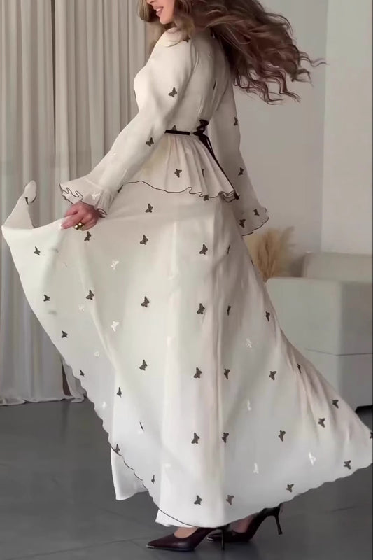 white long-sleeved tunic maxi dress