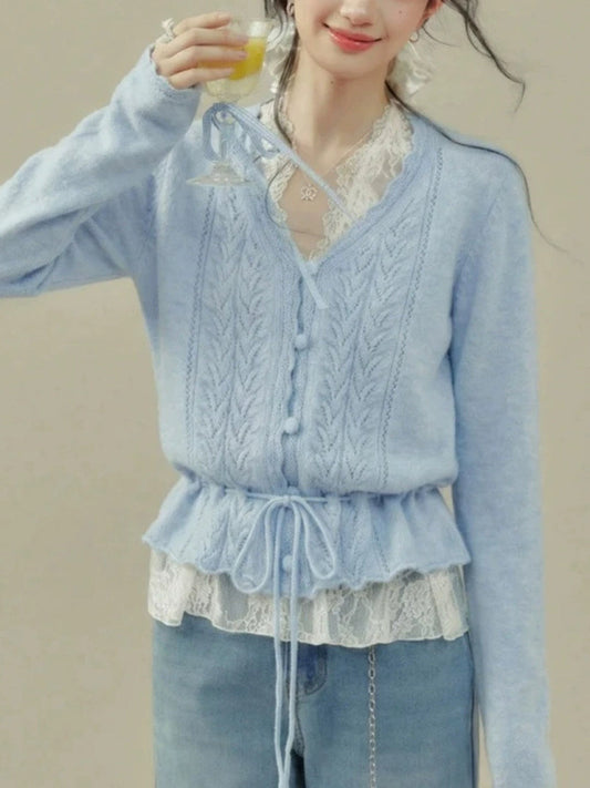French Crochet Openwork V-neck Cardigan