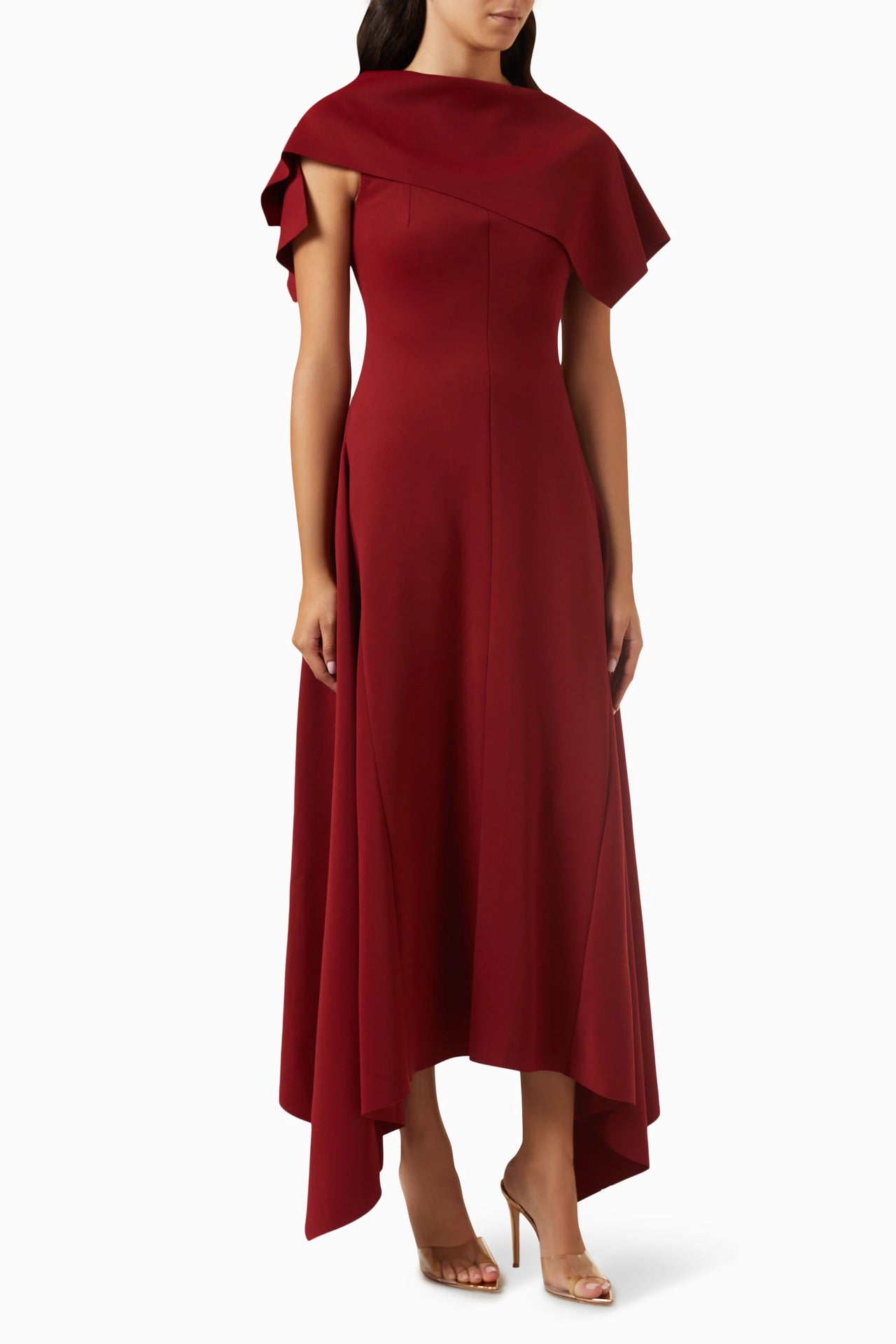 red blocking slit waist dress