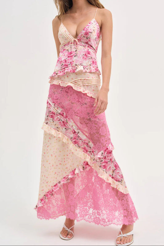 Léa Lace Patchwork Floral Cami Maxi Dress