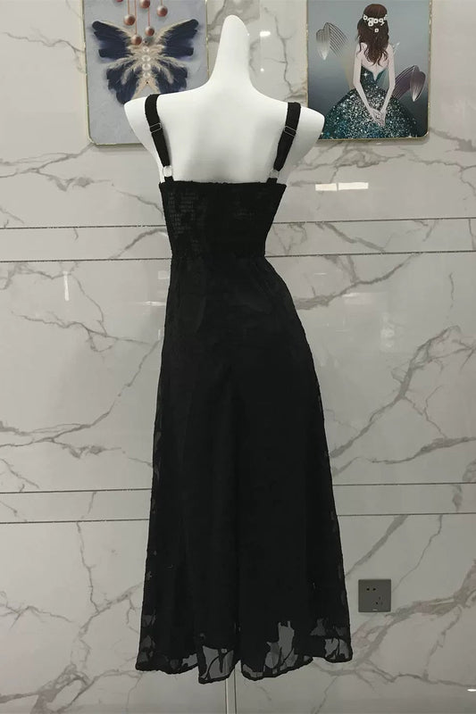 black low-cut midi dress