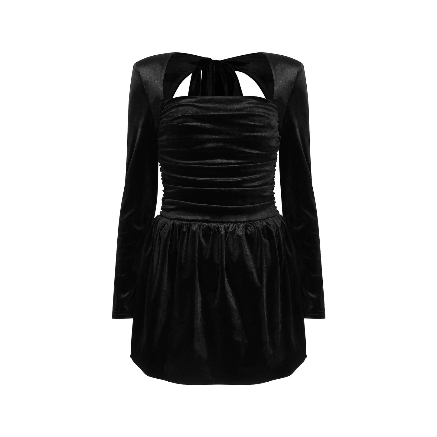 black velvet long-sleeved square neck dress