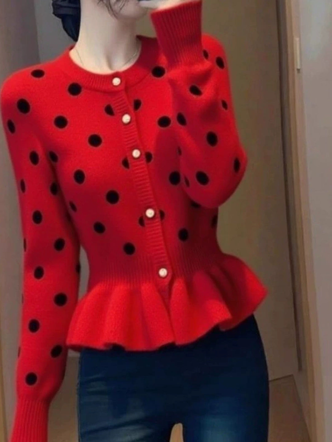 Polka Dot Slim-fit Knit Top