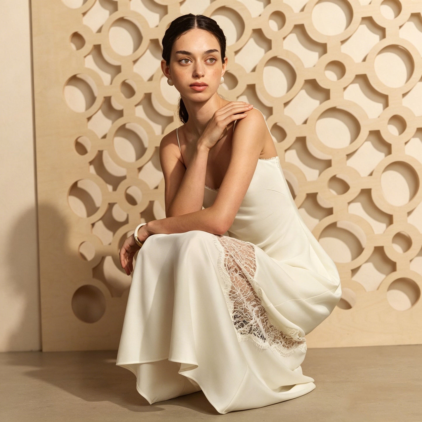 white lace spliced slip dress