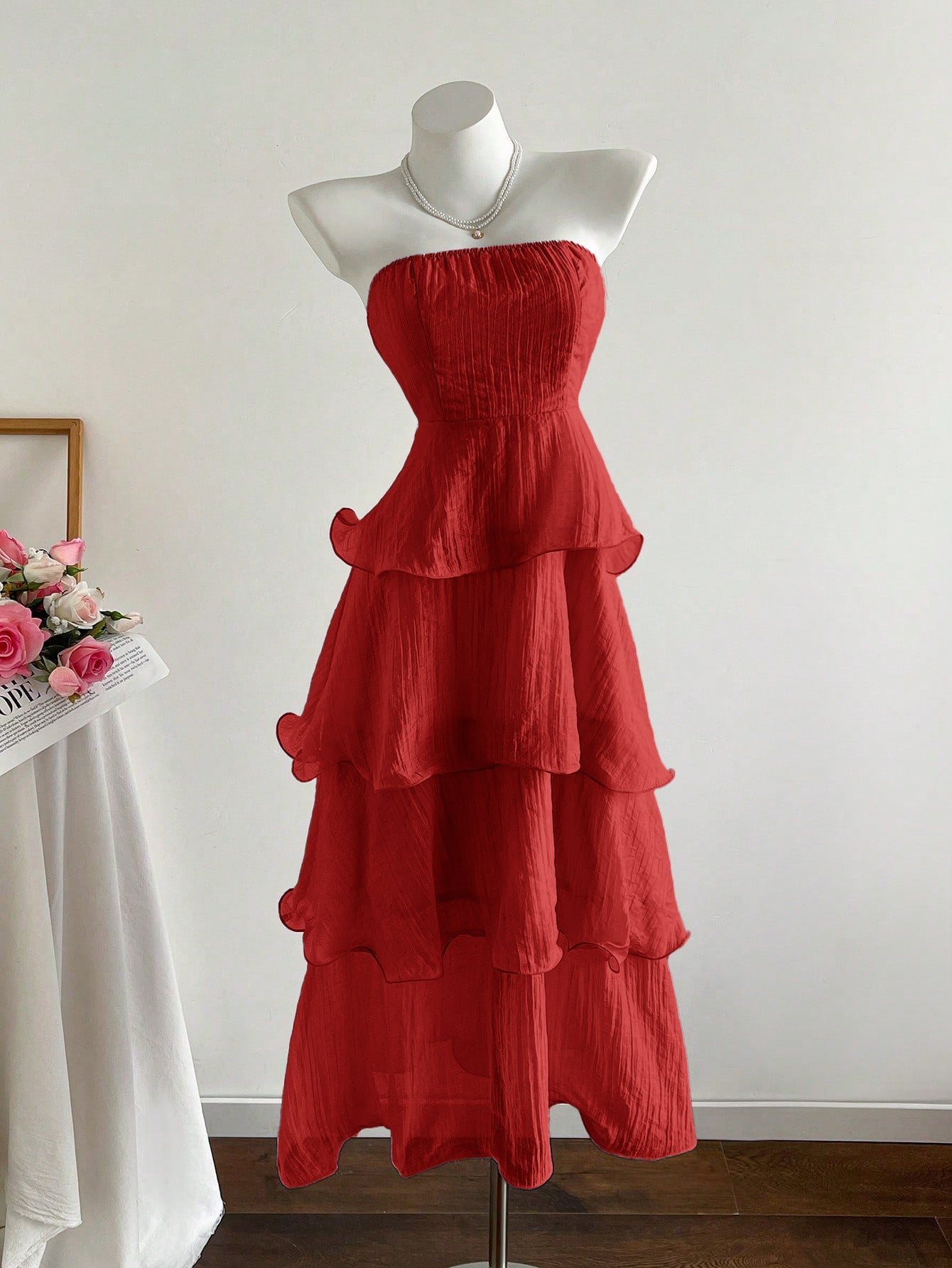 kate Strapless ruffled cake midi dress