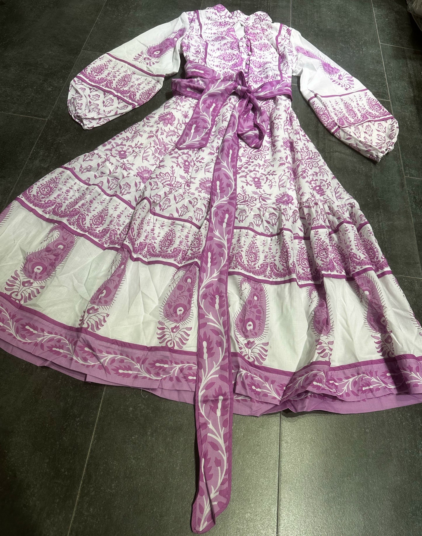 purple floral print midi dress