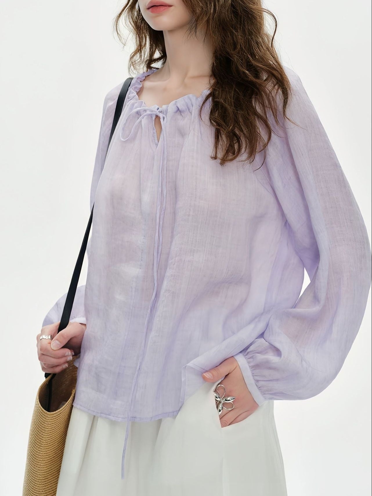 Loose-fitting Tencel Ramie Long-sleeved Shirt