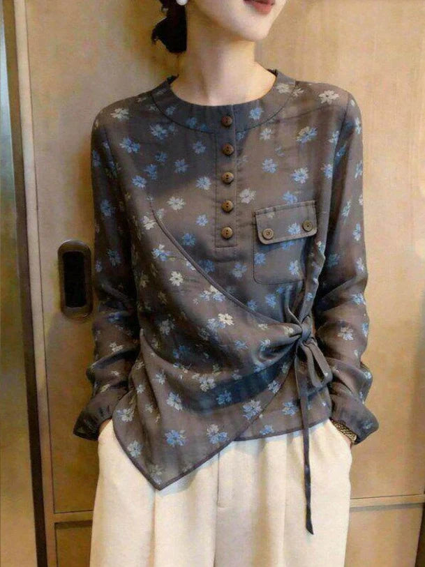 New French Floral Tie-front Shirt