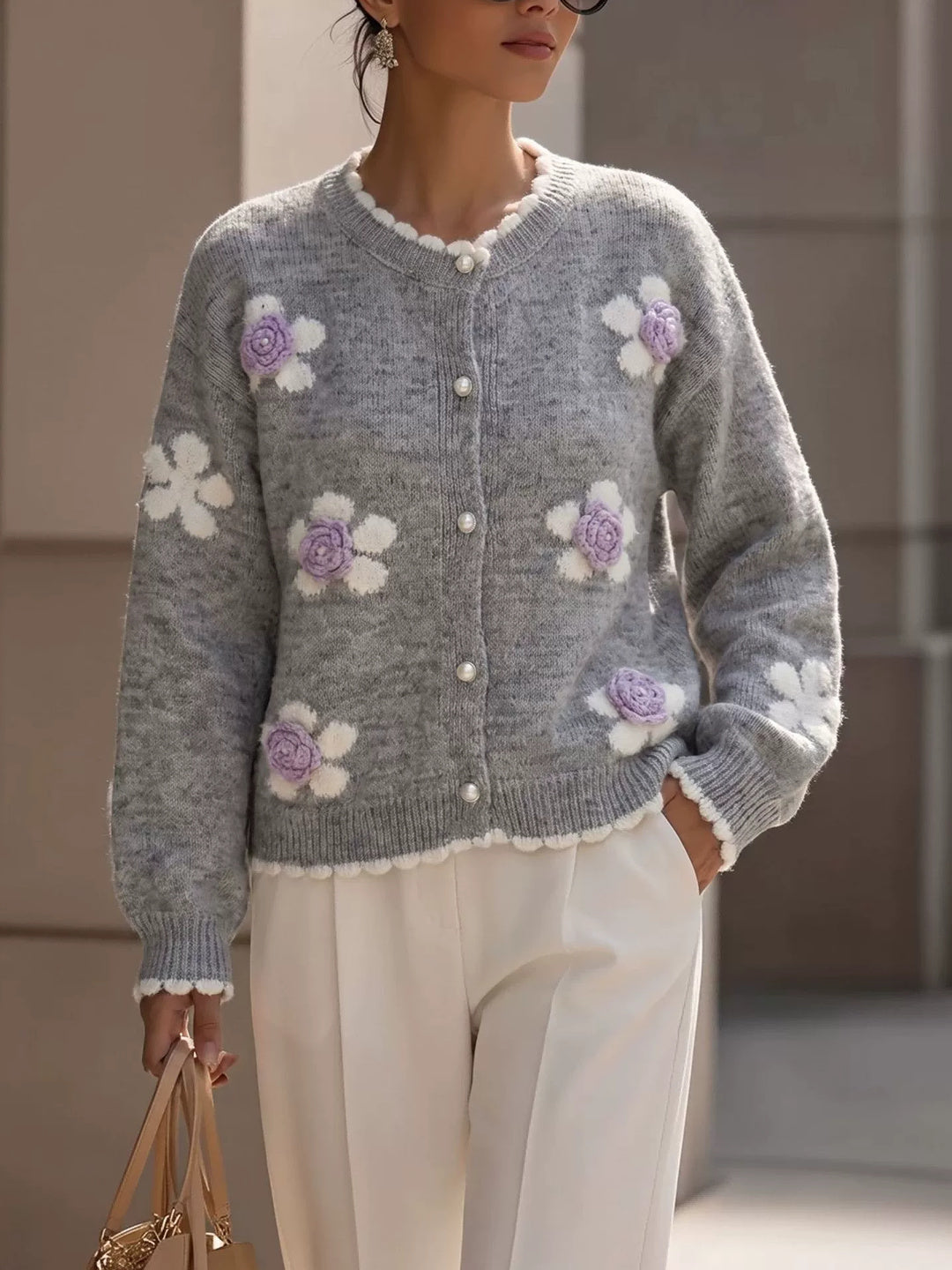 New Embroidered Crew-neck Cardigan
