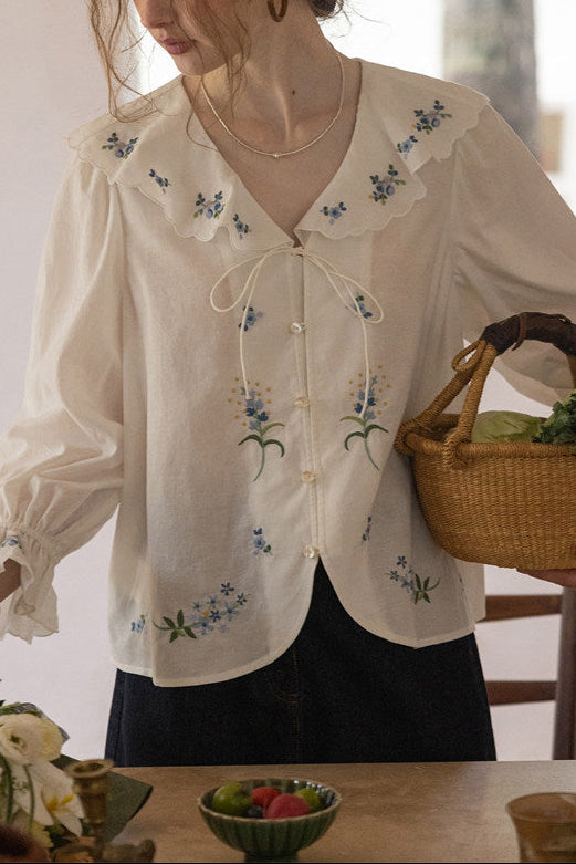 Retro floral ruffle shirt