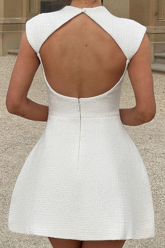 white strapless backless A-line mini dress