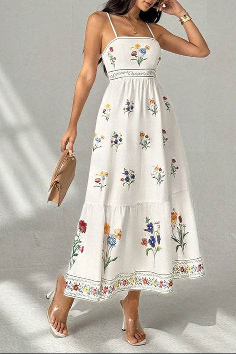 kelly Bohemian floral prints strap midi dress