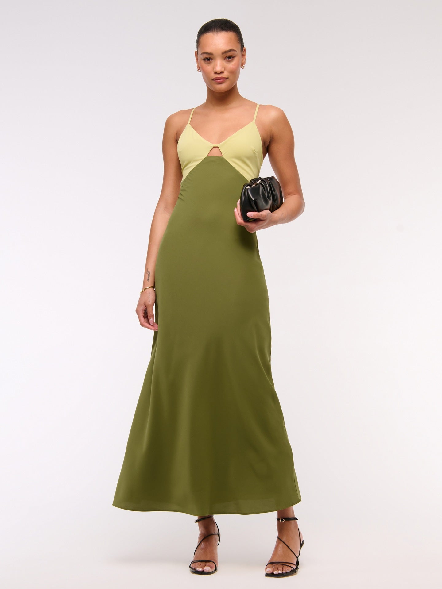 green open back suspender color-blocking dress